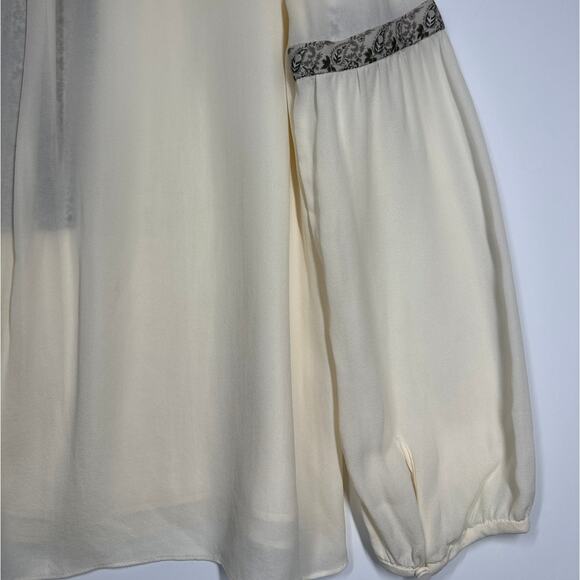 Tory Burch Silk Peasant Blouse Top Ivory Chiffon Size S Batik Trim Boho Designer - Picture 12 of 16
